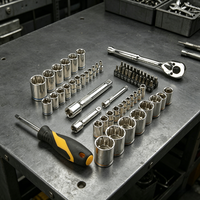 Ensemble d'outils industriels de 65 pièces : Clés à douille, embouts et clés à molette, coffret d'outils à main combinés