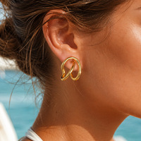 SUMMLY Minimalistische Geometrische Gedrehte Draht-Ohrstecker 18K Vergoldeter Edelstahl Wasserdichter Modeschmuck Ohrringe