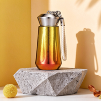 Bouteille d'eau isotherme en titane pur à double paroi avec diamant, tasse de voyage portable avec cordon et coffret cadeau