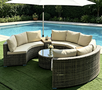Sofá Seccional Modular Curvo para Exteriores con Mesa de Centro, Juego de Muebles de Patio Redondos en Forma de Media Luna para Villa de Lujo, Directo de Fábrica