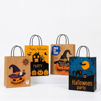 Tas Kertas Kraft Halloween Custom Grosir dengan Pola Hantu Seram, Tas Hadiah dengan Pegangan untuk Perlengkapan Pesta Liburan Seram