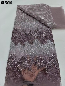 Hot Thiết Kế Chất Lượng Cao Thanh Lịch Lưới New Handmade Đính Cườm Pháp Ren Với Sequin Vải Cho Đám Cưới Cho Đảng - Product Image 2