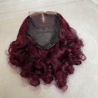 Peluca de Cabello Humano para Mujer, Color # Peluca de Cabello Humano Borgoña 99J 16A SDD de 18 Pulgadas con Ondas y Cierre de Encaje 5x5