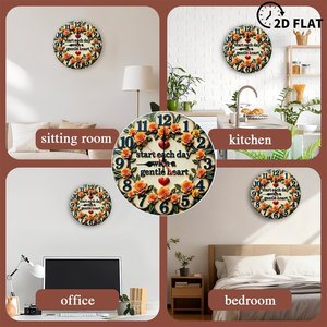 <b>Round</b> Wooden Wall Clock 25x25Cm Farmhouse Style Silent Indoor Home Decor - Product Image 4