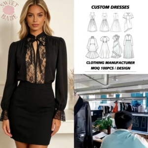 Women Mandarin <b>Collar</b> Balloon Long Sleeve Blouse With <b>Lace</b> Panel And Bow Detail For Casual Office Wear - Product Image 1