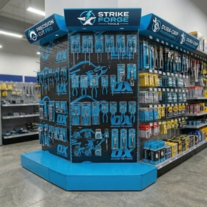 Exhibidores de Pie Personalizados Azules para Tiendas de Ferretería con Diseño de Panel Metálico Perforado para Colgar - Product Image 2