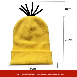 For Cross-Border Halloween <strong>Minion</strong> Jacquard Knitted Cosplay <strong>Hat</strong> Yellow Yarn 100% Acrylic Fashion Parent-Child <strong>Hat</strong> - Product Image 3