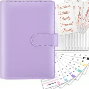 Money Saving Binder, A6 Budget Binder with Zipper Envelopes, Calculator, Budget Sheets and Cash Envelopes for Budgeting