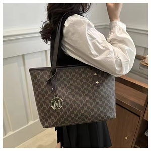 Luxury Women's PU Leather Tote Bag Designer Inspired Elegant Black Top-Handle <b>Purse</b> With Double Shoulder Strap Geometric Pattern - Product Image 5
