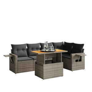 Conjunto de Sofá de Jardín de Ratán Gris con Mesa, Muebles de Exterior Impermeables, Diseño Contemporáneo, Cojines de Espuma de Alta Densidad - Product Image 1