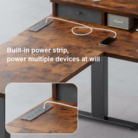 Table d'angle en L de 1,6 mètre avec multiprise et ports USB, bureau réglable en hauteur pour position assise ou debout