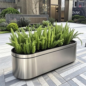 Jardinière extérieure en acier inoxydable, grande jardinière métallique finie, pot de fleurs commercial pour rue et hôtel, lit de fleurs de luxe léger - Product Image 1