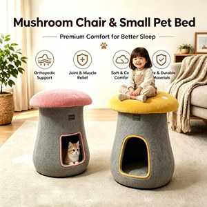 Custom Luxury Indoor Mushroom Novelty stools ottomans Pet <b>Beds</b> For <b>Small</b> Dogs metal frame Faux Suede Leather Cat Cave House <b>Bed</b> - Product Image 1