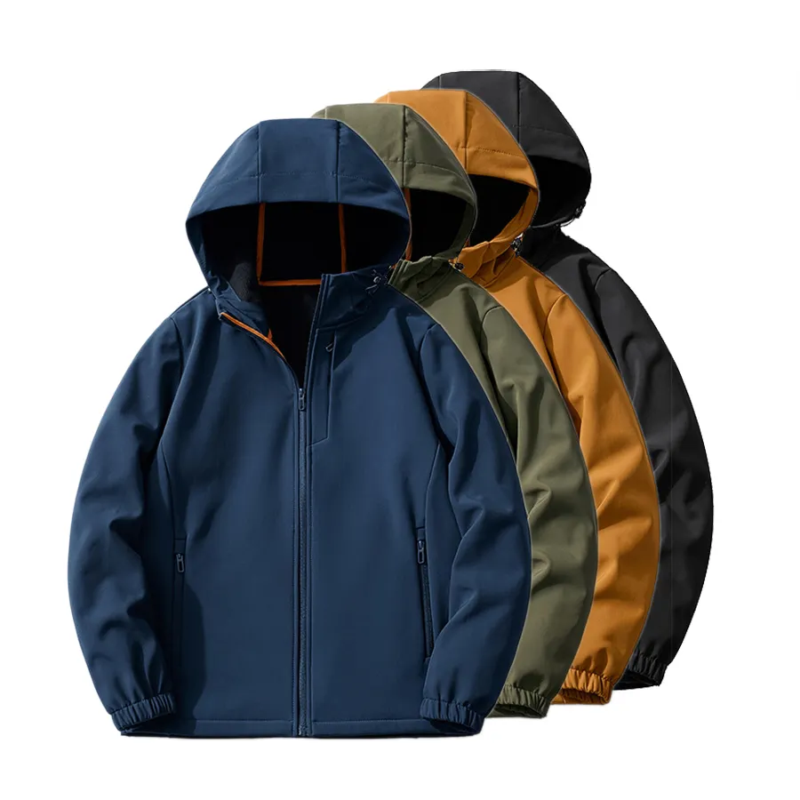 Chaqueta de exterior para hombre a prueba de viento impermeable Softshell forro polar con capucha senderismo Camping chaqueta cortavientos