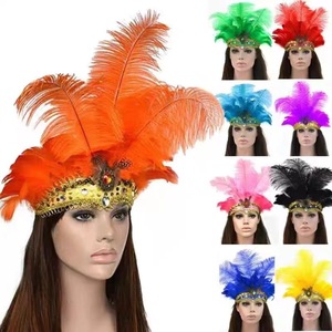 Wholesale Ostrich Feather Headwear Stage Performance Party Props Retro Handmade Colorful Feather Headband