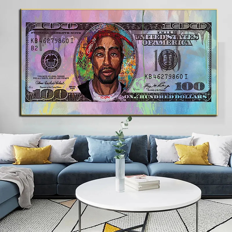 100 Dollar Bill Picture Modern Famous Hip Hop Singer Poster Prints Creative Dollar Money Canvas Painting