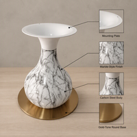 Socle de table de luxe en métal doré, motif marbre, forme vase, base ronde pour salle à manger et table basse