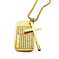 Nouveau personnalisé en acier inoxydable prière souhait gravé personnalisé unisexe carré armée carte croix pendentif collier