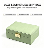 Boîte à bijoux en cuir PU vert menthe avec miroir, fermeture métallique, logo personnalisé, organiseur de voyage de bureau pour bagues, boucles d'oreilles, colliers