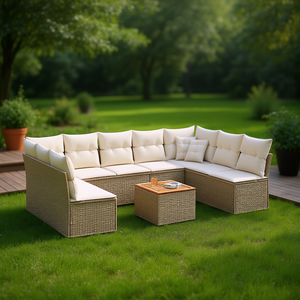 Ensemble de canapés de jardin modulaires en polyrotin beige, meubles d'extérieur confortables au design moderne - Product Image 2