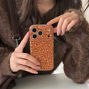 Coque de téléphone double couche imprimé léopard orange tendance pour femme, compatible iPhone 17 Pro Max 16 15 14 - Product Image 4