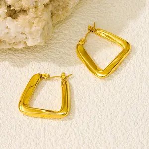 Fashion Party Gift Gold Jewelry Custom Stainless Steel Luxury Large Tarnish Free Gold Square Designer Hoop Earrings