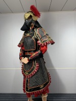 Armure complète en maille noire et rouge de général chinois de la dynastie Ming, tenue de reconstitution historique