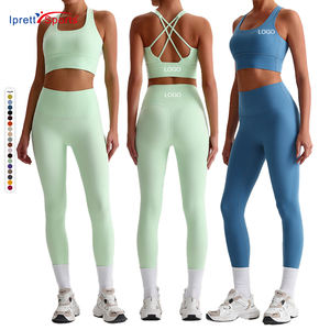 低MOQカスタマイズ女性用ジムワークアウトレギンスヨガパンツクロスバックストラップハイスポーツブラセット女性用フィットネス - Product Image 2