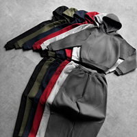 Ensemble de survêtement en molleton mélangé coton pour homme, avec sweat à capuche et pantalon de survêtement à coupe décontractée et jambe large, panneaux surjetés, silhouette personnalisée, OEM