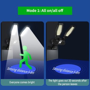 Lampe solaire IP65 à double LED, détecteur de mouvement extérieur, étanche, pour jardin, résidentielle, avec télécommande, pour éclairage de rue - Product Image 6