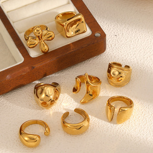 Geometric Gold Plated Stainless Steel <b>Ring</b> Open Band Irregular Folds Unisex Jewelry Gift - Product Image 2