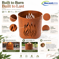 Brasero en acier Corten, finition rouille rustique, design cylindrique avec découpe flamme, pour jardin et terrasse extérieurs