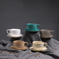 Ensemble de tasse et soucoupe à café en céramique rétro créative pour le thé de l'après-midi, le cappuccino, le latte ou l'utilisation au café