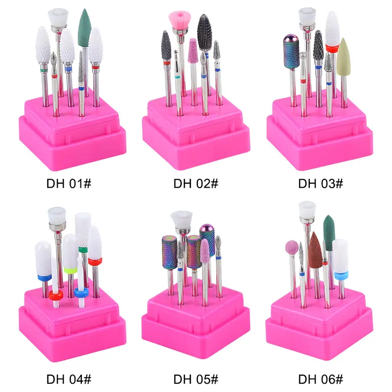 Amazon hot sale portable stainless steel pink nail drill bits carbide set for acrylic nails diamond nail drill bits holder