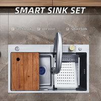 SUS 304 acier inoxydable bol unique évier de cuisine robinet intelligent tasse laveuse égouttoir traitement de Surface couleur argent