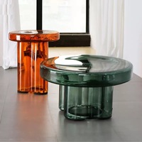 Juego de Mesas de Centro de Vidrio Estilo Nórdico, 2 Mesas Auxiliares de Vidrio Soplado en Color Ámbar y Verde, Mesa de Centro Moderna para Sala de Estar