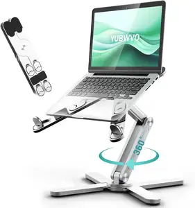 Yubwvo ขาตั้งแล็ปท็อปแบบพกพาสำหรับโต๊ะทำงานปรับความสูงได้ (2.1นิ้ว-8นิ้ว) พับได้/ระบายความร้อนขาตั้งแล็ปท็อปหมุนได้360