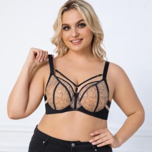 Reggiseno europeo americano Ultra-sottile in pizzo ricamato taglie forti con ferretto - Product Image 4