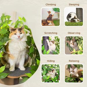 Toptan tasarım üç seviyeli kedi ağacı yaprakları yeşil bitkiler tırmanın Scratcher kınamak ahşap kedi mobilya kulesi Pet House - Product Image 4