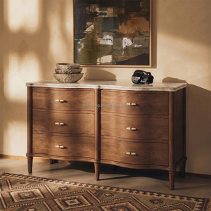 Cómoda de Madera Curvada Elegante FERLY con Superficie de Mármol Natural y Tiradores Metálicos, Mueble de Almacenamiento para Dormitorio - Product Image 4