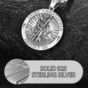 高品質クラシックヴィンテージ宗教クリスチャン925スターリングシルバーセントクリストファーラウンドペンダントネックレス - Product Image 5