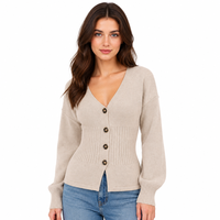 Cardigan Femme Personnalisé avec LOGO, Tricoté, Manches Longues, Col en V, Couleur Unie, Décontracté, Hiver-Printemps, Mélange Polyester, Usine OEM & ODM