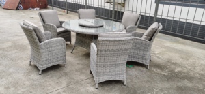 Phong Cách Hiện Đại Chất Lượng Cao <span class=keywords><strong>Patio</strong></span> <span class=keywords><strong>Wicker</strong></span> Mây Dệt Ngoài Trời Vòng Bàn Ăn Và 6 Mảnh Ghế Đặt - Product Image 6
