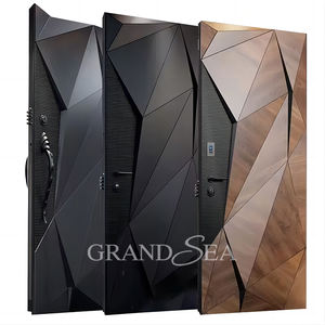 欧洲豪华住宅前现代枢轴门，带长柄木制入口门，现代别墅大门 - Product Image 1