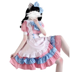 Costume de Cosplay de demoiselle d'honneur rose et bleu, ensemble de cinq pièces pour femmes, robe Lolita pour jeu de rôle Anime, en Polyester, printemps 2022 - Product Image 5