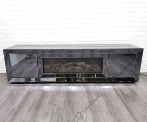 Large Mirrored Furniture Smoke Grey Glass <strong>TV</strong> <strong>Stand</strong> with <strong>Electric</strong> <strong>Fireplace</strong> - Product Image 2