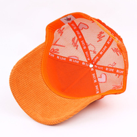 Casquette Trucker en Corduroy à 5 Panneaux, Profil Moyen, avec Logo Brodé 3D Personnalisé sur Dos en Maille, Taille Adulte, Fabrication OEM Orange