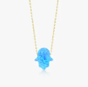 Inspire Jewelry Blue Opal Hamsa collana con ciondolo a mano Fatima collana a mano minimalista in argento 18 carati in oro rosa gioielli di moda