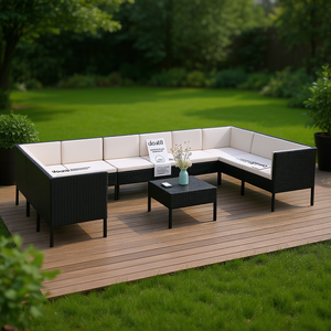 Set Lounge da Giardino in Rattan Nero con Telaio in Acciaio Verniciato a Polvere, Arredamento da Esterno per Giardino, Design Contemporaneo, 6 Posti - Product Image 2