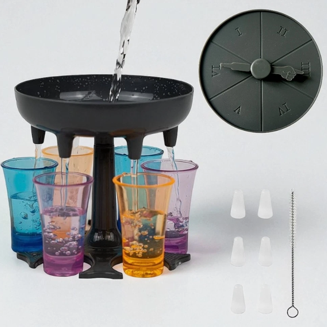 Adjustable Bar Butler Liquor Shot Dispenser 6 Shot Glass Dispenser With Shot Glasses Set